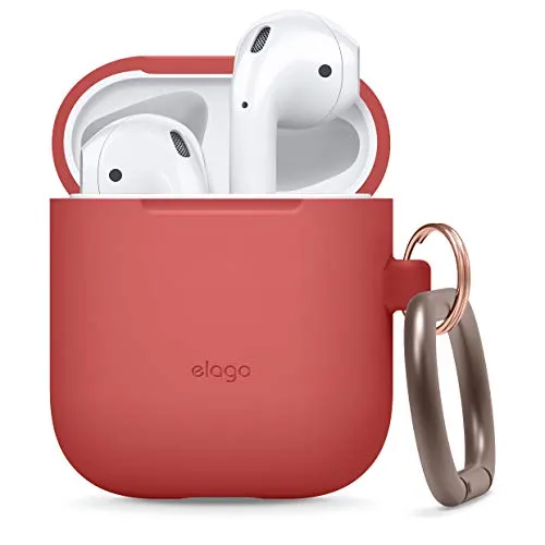 Elago - Custodia in silicone da appendere compatibile con Apple AirPods 2, 1 (LED frontale non visibile), supporta la ricarica wireless, vestibilità perfetta, sottile e leggera, colore: rosso