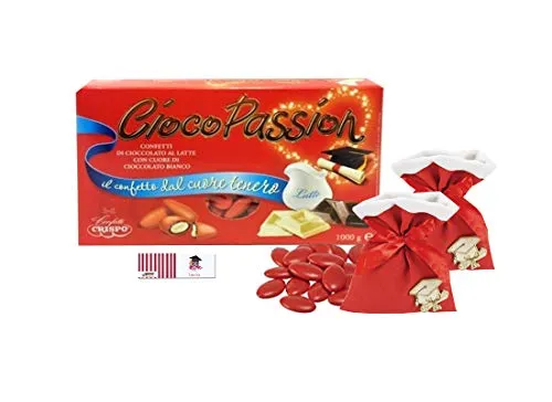 Chance SAS IRPot - 24 Sacchetti PORTACONFETTI Rossi A2267 + 1 kg CIOCOPASSION + 24 BIGLIETTINI