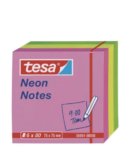 Tesa Notes Foglietti Adesivi, 6 X 80 fogli, verde/giallo/rosa, 7,5 cm x 7,5 cm