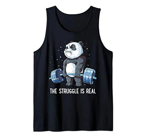 Panda The Struggle Is Real Weightlifting Fitness Gym Funny Canotta