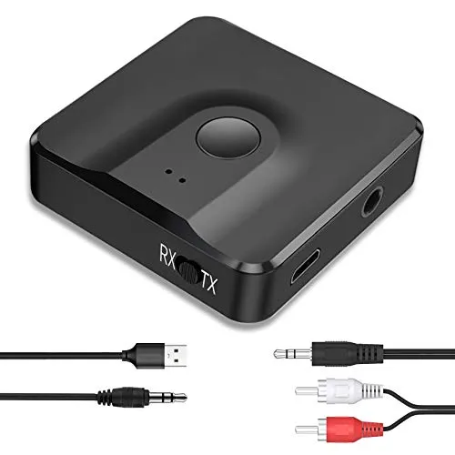 Ricevitore Trasmettitore Bluetooth, 2 in 1 Adattatore Bluetooth 5.0 con 3.5mm&RCA AUX Cable HD Bassa Latenza, Trasmettitore Bluetooth per TV, Auto, PC, Cuffie, Tablet, Altoparlanti, Stereo, MP3 / MP4