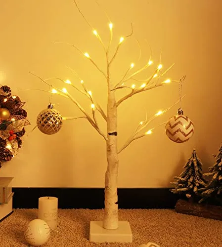 Lewondr Albero Bonsai, Albero Decorativo con 24 Luci LED, 3 Batterie AA, 6 Rami Regolabili, Base Antiscivolo,Accessori Decorazione Camera, Albero per Tavolo, Scrivania, Soggiorno, Camera - Bianco