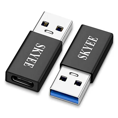 Skyee Adattatore USB Tipo C, 2 Pezzi Adattatore USB 3.0 a USB C, Alluminio Adattatore USB 3.1 Tipo C connettori, USB-C Femmina a USB 3.0 Maschio Adattatore per Ricarica&Dati Trasmissione-Nero