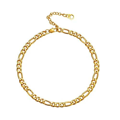 U7 Cavigliera Donna Catena Figaro a Caviglia Piede, Acciaio INOX Placcato Oro 18K, Lunghezza Regolabile 22 + 5 cm, Larga 5 mm, Sexy Gioiello Estivo Unisex - Oro