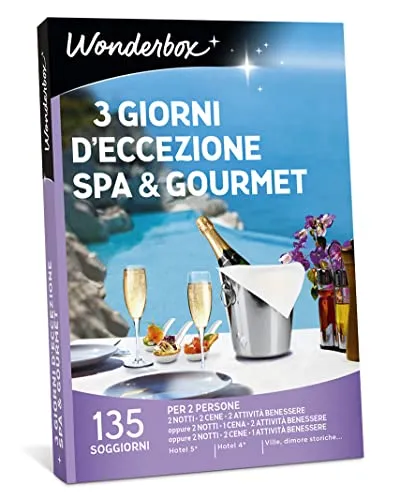 Wonderbox - Cofanetto Regalo - 3 Giorni Eccezione Spa & Gourmet -135 Soggionri - 2 Notti + 2 Cene + 2 attività Benessere (per 2 Persone)