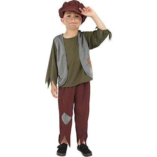 NET TOYS Costume da Contadino Maschera da mendicante Vestito da povero Medievale - M 130-143cm 8-10 Anni