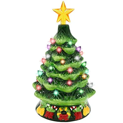 Joiedomi, albero di Natale in ceramica (design a canna di caramella), tavolo preilluminato albero di Natale con stella extra giallo e lampadine per la migliore decorazione da scrivania