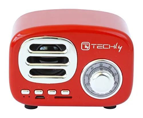 Techly 105490 Radio Speaker Bluetooth Wireless, Design Radio Classico, Rosso Rosso