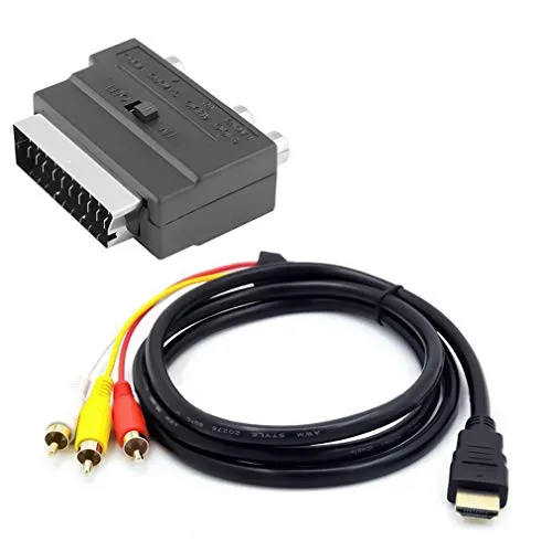 JIE Cavo da HDMI a RCA,Trasmissione unidirezionale da HDMI a 3 RCA Cavo Adattatore da HDMI a 3Rca Scart Two-in-One 1.5M 3 RCA Phono Adapter Nero