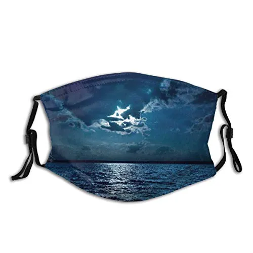 YUDILINSA Face Cover,Luce lunare sull'acqua Scura nella Notte,Passamontagna Unisex Riutilizzabile Antivento Antipolvere Bandane Bocca da Campeggio all'aperto da Moto Ghette da Collo con 2 filtri