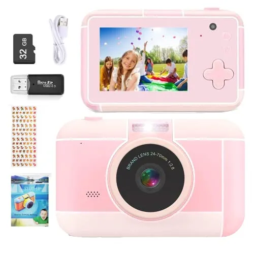 YunLone ToyZoom Macchina Fotografica per Bambini 24MP Selfie Fotocamera Digitale 1080P HD Videocamera con 32GB Scheda SD, Regalo di Compleanno - Pink