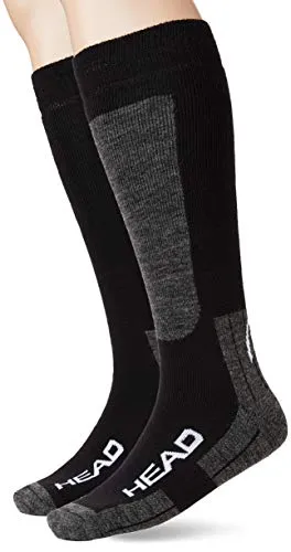 Head Kneehigh Ski Socks (2 Pack) Calze da Sci, metà Grigio/Nero, 39/42 (Pacco da 2) Unisex-Adulto