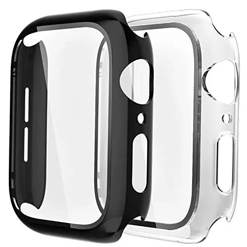 Fengyiyuda Cover[2-Pezzi] Compatibile con Apple Watch Custodia 38/40/42/44mm con Anti-Bubble TPU Pellicola Protettiva,360 Rugged Case per IWatch Series se/6/5/4/3/2/1-Black/Clear,42mm