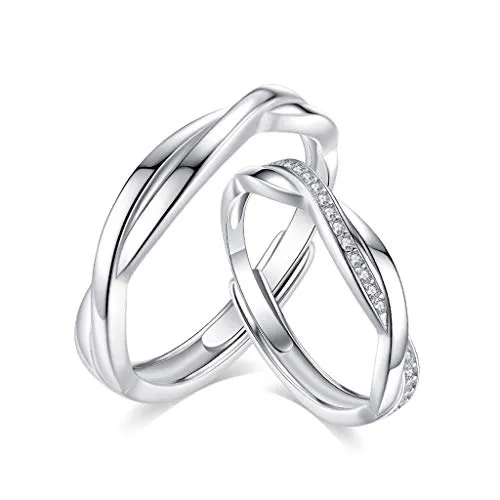 Guzhile - Anello unisex in argento Sterling 925 con croce e nodo d'amore in zirconia cubica, per coppia/amanti, fidanzamento, promessa di fidanzamento, anniversario, matrimonio, anello regolabile e Ar