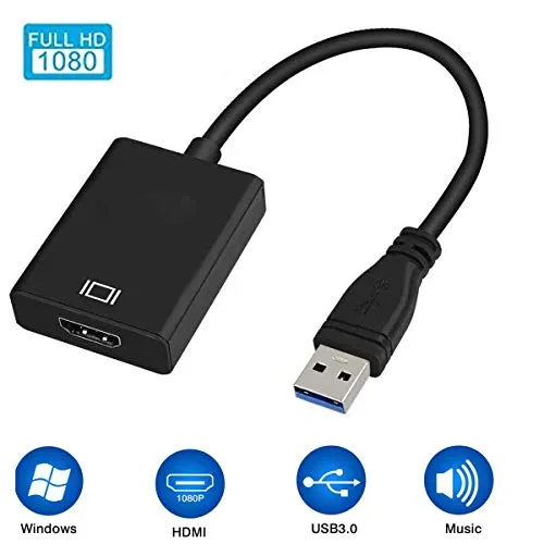 Adattatore da USB a HDMI, adattatore USB 3.0/2.0 a HDMI, Full HD 1080p video e audio cavo convertitore multi-display compatibile con Windows 7/8/10 (non supporta Mac)