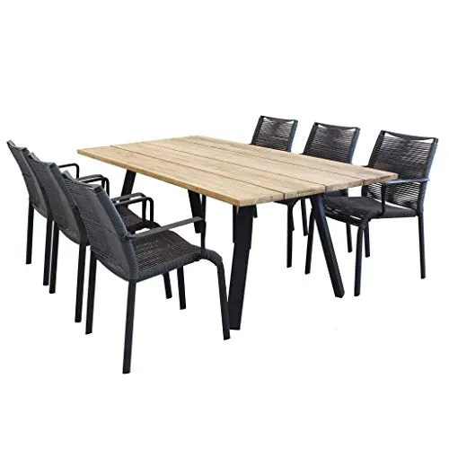 Set Tavolo e sedie da Giardino per Esterno in Alluminio e Legno Resistente di Teak cm 200 x 100 x 74 h con 6 sedute