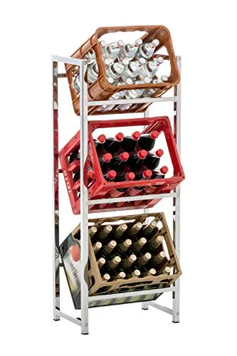 CLP Scaffale Porta Casse di Bibite Lennert I Robusto Scaffale in Acciaio Inox I Scaffale per Cucina Garage I Portabottiglie Robusto, Colore:Cromo, Dimensione:M