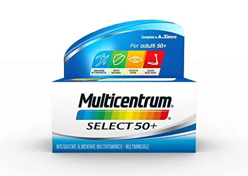 Multicentrum Select 50+ Integratore Alimentare Multivitaminico-Multiminerale con Vitamine B, Specificamente Formulato per Combattere Stanchezza e Affaticamento per Adulti oltre 50 Anni, 90 Compresse