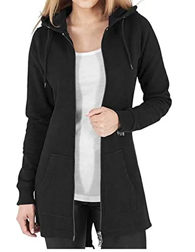 Kidsform Donna Felpe con Cappuccio Manica Lunga Scollo a V Top Casual Chic Eleganti Tinta Unita Felpa Cardigan Felpe con Zip Autunno Invernali Felpe Y-Nero L