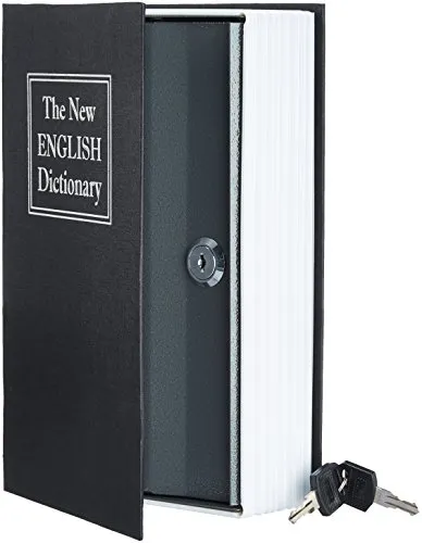 Amazon Basics - Cassetta portavalori a forma di libro, Serratura con chiave, Nero