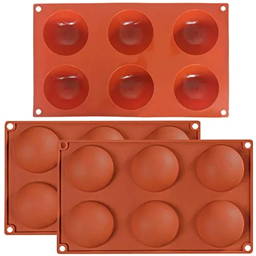 Confezione da 3 stampi in silicone con 6 cavità a forma di cupola, per cioccolato, tortine, gelatine, budini, sapone fatto a mano, colore arancione