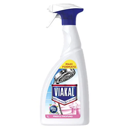 Viakal Anticalcare Detersivo Spray per Bagno, 1 bottiglia da 1l, Fresco Profumo Ambi Pur, Rimuove Sporco e Batteri, Azione Totale Sul Calcare, Brillantezza Duratura, Maxi Formato