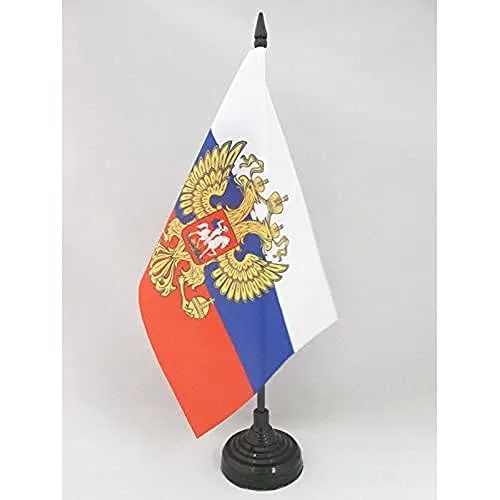 AZ FLAG Bandiera da Tavolo Russia con Aquila 21x14cm - Piccola BANDIERINA Russa con Stemma 14 x 21 cm