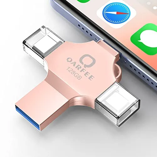 Chiavetta USB 128GB Compatibile con Phone Memoria USB 3.0 Flash Drive 4 in 1 Pen Drive para iOS/Android OTG/USB/Micro USB/Tipo C Smartphone Tablet(128GB,Rosa)