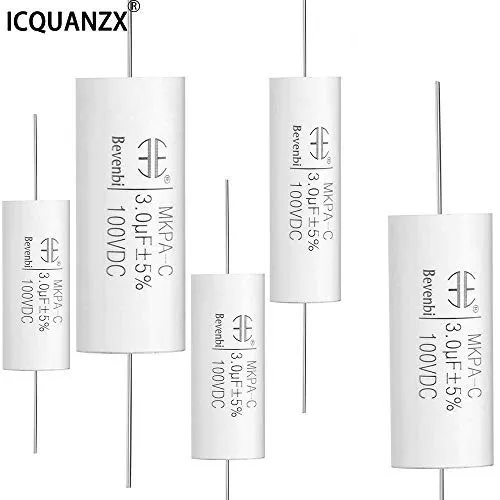 ICQUANZX Condensatore a film 100V DC 3.0uF MKPA-C Condensatori assiali rotondi in polipropilene per divisori audio bianco （5PCS） (3.0uF)