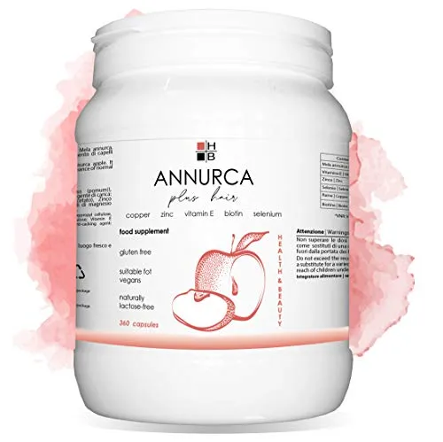 ANNURCA plus hair HB | 360 capsule | integratore alimentare | per capelli belli e forti | con vitamine e minerali | capsule acido resistenti | Prodotto Italiano