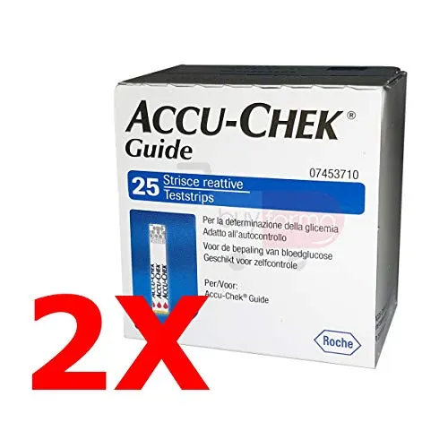 BUYFARMA PROMO PACK - 2X Roche Accu Chek Guide (25) - 50 Strisce Reattive per la Misurazione della Glicemia + OMAGGIO A SORPRESA
