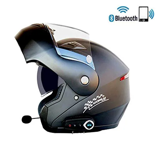 AILSAYA Casco modulare Bluetooth integrato, casco da moto standard, anti-appannamento, doppia lente aperta per moto elettrico, casco da moto, A, XL