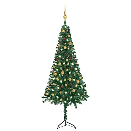 vidaXL Albero Natale per Angolo con LED e Palline Verde 180 cm PVC