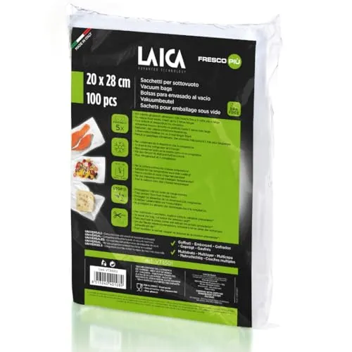 Laica VT3501 Confezione da 100 Sacchetti sottovuoto per alimenti Formato 20 x 28 cm