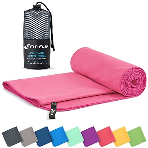 Fit-Flip Asciugamani microfibra – in tutti i colori, 8 misure – Telo in microfibra – il perfetto asciugamano da palestra, asciugamano da viaggio e asciugamano fitness (30x50cm rosa - senza borsa)