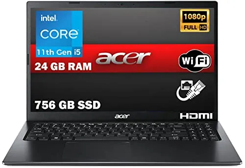 Acer Notebook, Pc Portatile intel i5, 11th 4 Core, RAM 24Gb, SSHD 756 Gb, 15.6" FHD, Grafica Intel Iris Xe, Windows 11 Pro, pronto all'uso, gar. Italia
