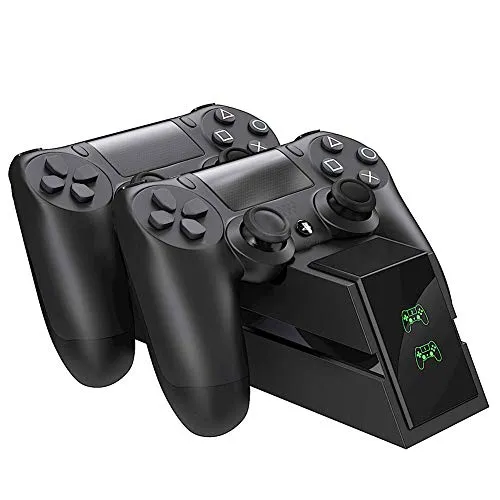 Caricabatterie PS4 Controller, ieGeek Caricatore Wireless PS4 Doppia Ricarica Rapida USB Compatibile con Controller Sony Playstation 4 / PS4/ Pro/ PS4 Slim, con Indicatore LED. -Nero.