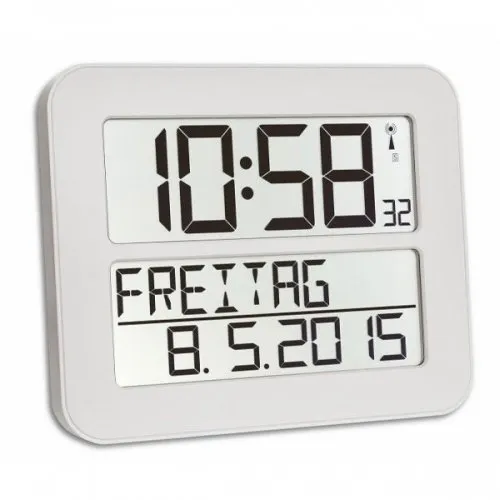 TFA Dostmann 60.4512 Timeline Max Radio Orologio da Parete Digitale, Bianco con batterie