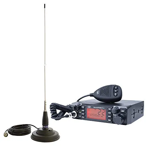 CB Radio PNI Escort HP 9001 PRO ASQ regolabile, AM-FM, 12V / 24V, 4W, scansione, doppio orologio, ANL, schermo multicolore