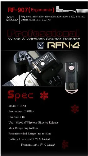 SMDV RFN-4 (rf-907) Wireless & cavo di scatto remoto per Sony e Minolta DSLR (Sony Alpha A100, A200, A300, A550, A700, A850, A900, SLT-A33, slt-a55)