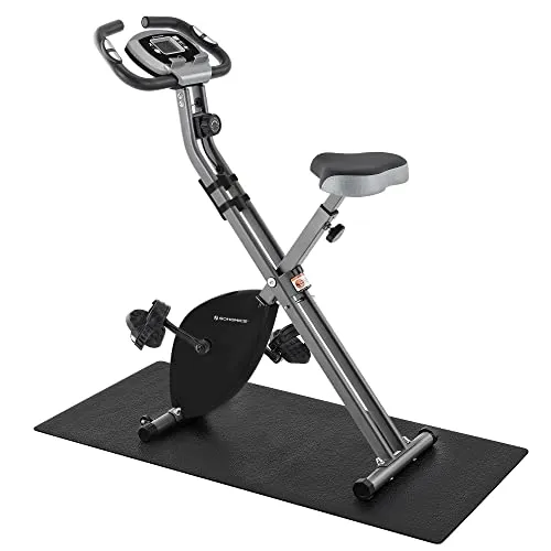 SONGMICS Cyclette Pieghevole, Bicicletta da Allenamento, Resistenza Magnetica a 8 Livelli, con tappeto da Pavimento, Sensore d'Impulso, Supporto Cellulare, Capacità di Carico 100 kg, Nero SXB11BK