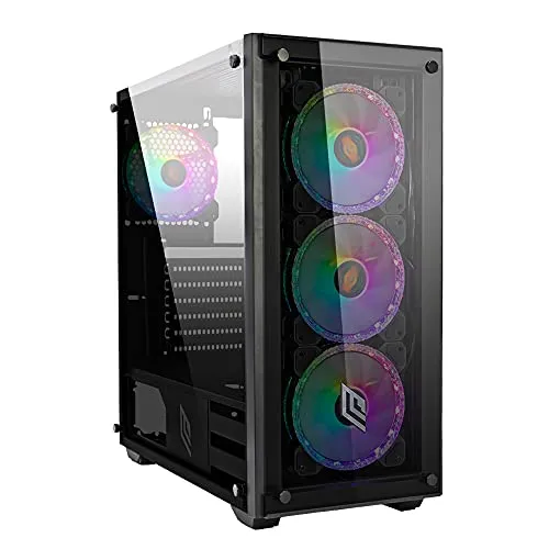 Noua Utopia F12 Black Case ATX per PC Gaming 0.70MM SPCC 4 Ventole Triplo Halo RGB Rainbow Addressable 5V ARGB Front Glass & Pannello Laterale in Vetro Temperato (AxPxL: 452x438x204 mm)