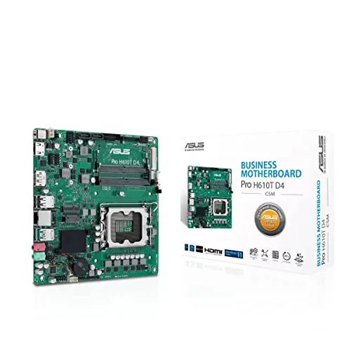 ASUS PRO H610T D4-CSM Thin mini-ITX H610 business motherboard with enhanced security, reliability, manageability and efficiency