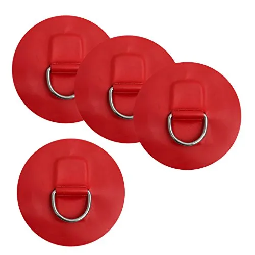 (Confezione da 4) Toppa D-Ring con Anello in Acciaio Inox 316 Grado Marino per Gonfiabile Gommone per Barche - Rosso