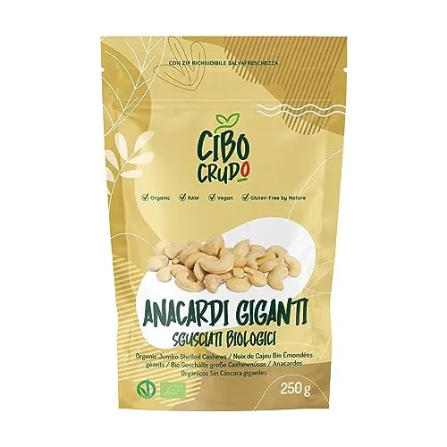 Anacardi Naturali Sgusciati Crudi e Biologici - 250g. Anacardi Non Tostati e non Salati. Contengono Proteine Minerali e Vitamina B1 e B6. Da Usare Come Snack Insalate o Piatti a Base di Riso.