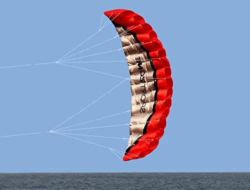 Kwasyo Force 2.5m Doppia Linea trovata Parafoil Aquilone con Lo spago e Il Manico da 30m,Sport Aquilone sulla Spiaggia,Gioco Divertente nel Parco e Giardino all' Aperto (Rosso)
