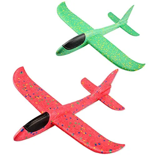 Feelairy Aeromodello Aliante per Bambini, 2 Pezzi Modello di Aereo in Schiuma Alianti Volanti Manuale All'aperto Lancio, Aerei Aliante Giocattolo Regalo per Ragazzi Ragazze Compleanno (Verde e Rosso)