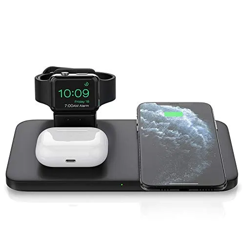 Seneo Caricabatterie Wireless, Stazione di Ricarica Wireless 3 in 1 per iWatch 5/4/3/2, 7.5W Rapida Ricarica per iPhone 12/11/11 PRO Max/SE 2/XS Max/XR/XS/X/8/8P(Non Include QC 3.0 Adattatore)