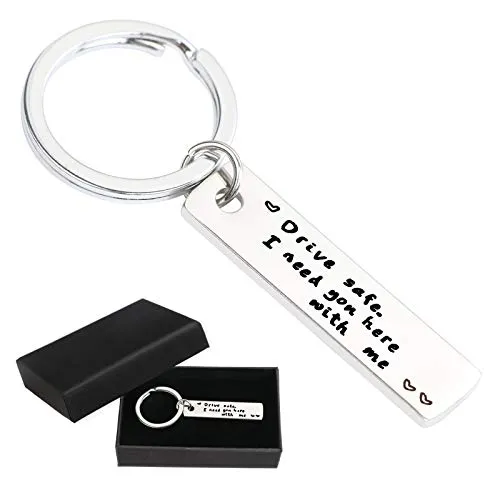 EDATOFLY Drive Safe Key Chain - Anello Lettering Portachiavi in Acciaio Inossidabile Regalo Personalizzato Creativo per papà Marito Fidanzato Migliore Amico (M-Argento)