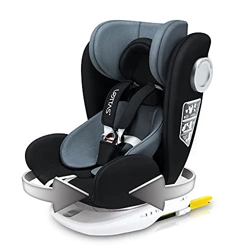 LETTAS Seggiolino auto girevole a 360° gruppo 0+1/2/3 (0-12 anni/0-36kg) protezioni laterali Isofix con Top Tether Reclinabile ECE R44/04 (Senza Dispositivo Antiabbandono, 916Nero)